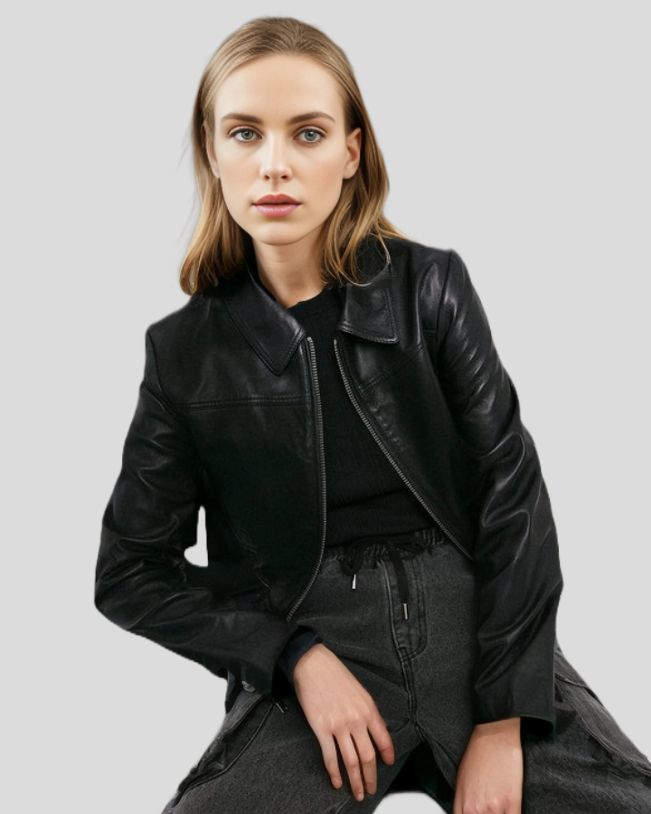 Leather bomber jacket sales womens