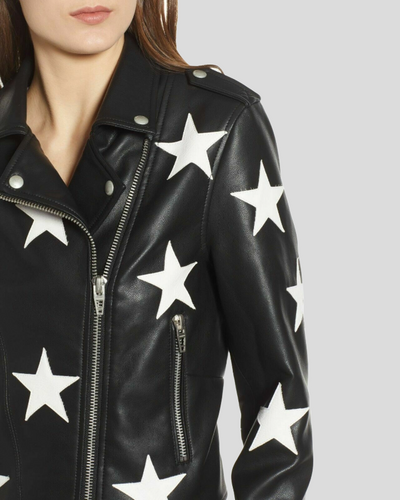 Women s Midnight Allure Star Embellished Leather Jacket NYC Leather Jackets