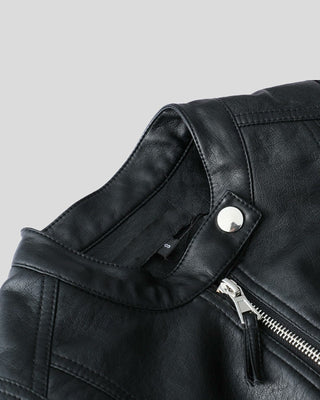 Women's City Sleek Women's Fitted Black Leather Jacket with Textured Sleeves – view 4