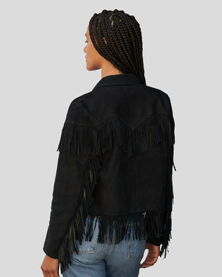 Women's Boho Luxe Fringe Black Suede Jacket – view 2