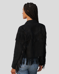 Boho Luxe Fringe Black Suede Jacket 2