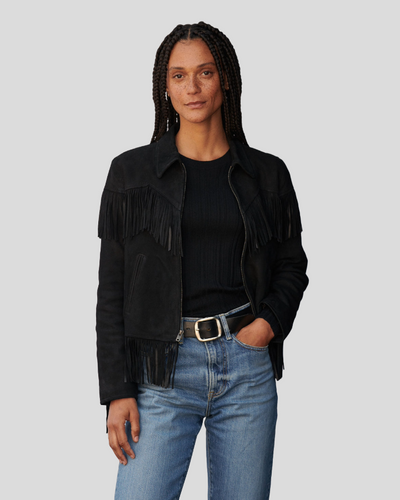Women s Boho Luxe Black Suede Fringe Jacket Made to Measure Women s Leather Jackets 100 Real Leather NYC Leather Jackets