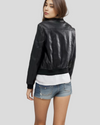 Urban Black Bomber Leather Jacket with Ribbed Cuffs and Hem 2
