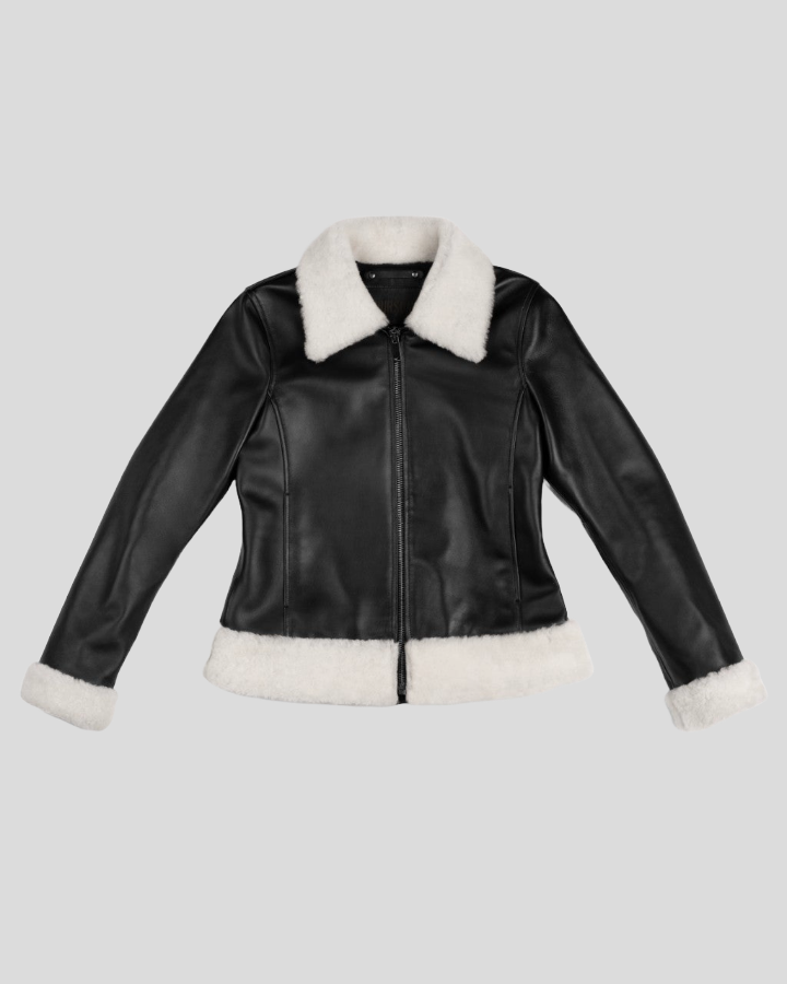 Leather jacket sherpa clearance collar