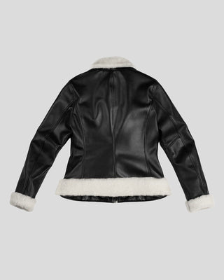 Women's Cosmopolitan Contrast Sherpa Collar Black Leather Flight Jacket – view 2