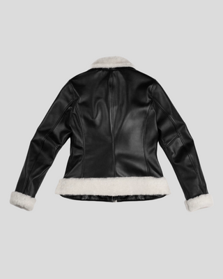 Cosmopolitan Contrast Sherpa Collar Black Leather Flight Jacket 3