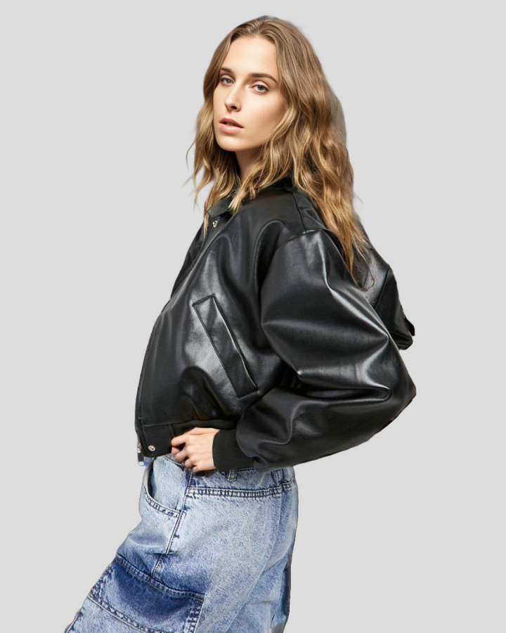 Oversized cropped bomber jacket best sale