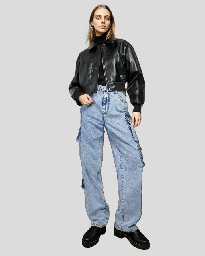 Oversized cropped bomber sales jacket