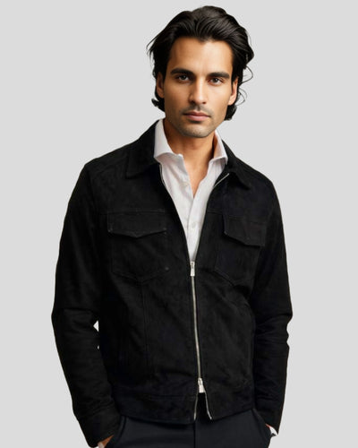 Alexander Black Suede Leather Jacket with Double Front Pocket 1