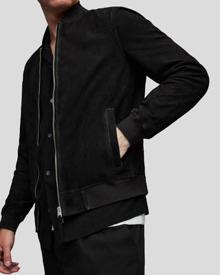 Men's Eclipse Black Suede Bomber Leather Jacket – view 3