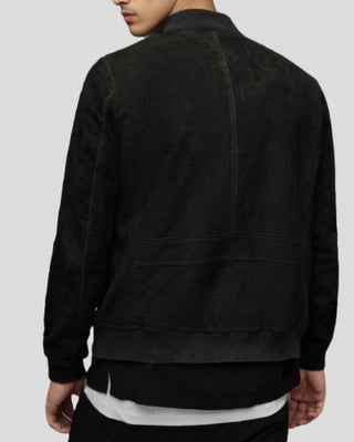 Men's Eclipse Black Suede Bomber Leather Jacket – view 2