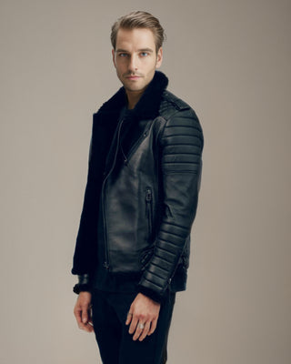 Front view of Arsalan Shearling Biker Leather Jacket