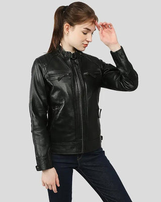 Women's Annalise Black Racer Leather Jackets – view 2
