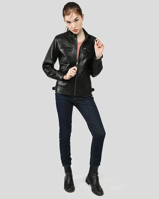 Women's Annalise Black Racer Leather Jackets – view 5
