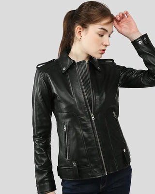 Women's Charmaine Black Racer Leather Jackets