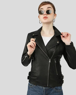 Women's Azaria Black Motorcycle Leather Jacket – view 4