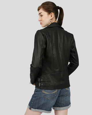 Women's Azaria Black Motorcycle Leather Jacket – view 3