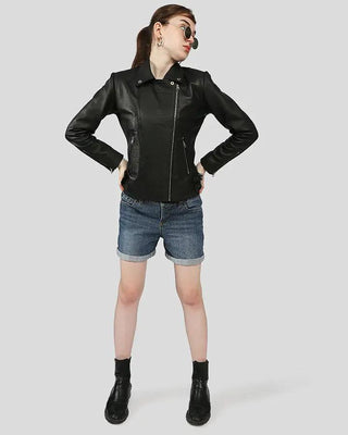 Women's Azaria Black Motorcycle Leather Jacket – view 5
