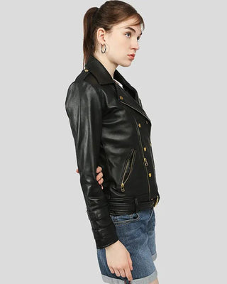 Women's Willow Black Biker Leather Jacket – view 3