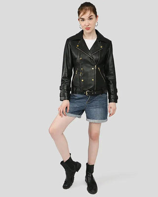 Women's Willow Black Biker Leather Jacket – view 5