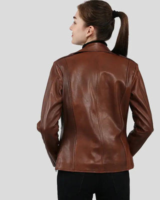 Women's Filippa Brown Biker Leather Jacket – view 7