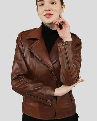 Women's Filippa Brown Biker Leather Jacket – view 5