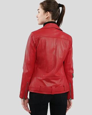 Women's Diana Red Biker Leather Jacket – view 4