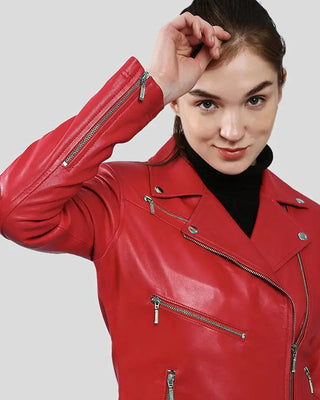 Women's Diana Red Biker Leather Jacket – view 3