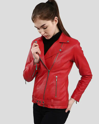 Women's Diana Red Biker Leather Jacket – view 2
