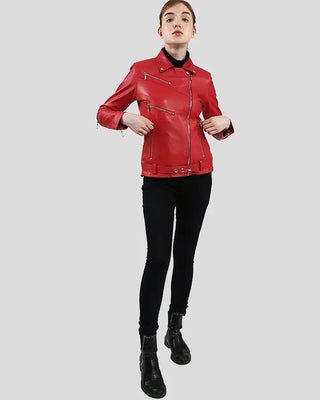 Women's Diana Red Biker Leather Jacket – view 5