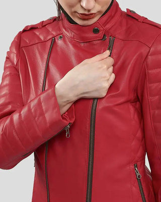 Women's Christabel Red Quilted Biker Leather Jacket – view 3