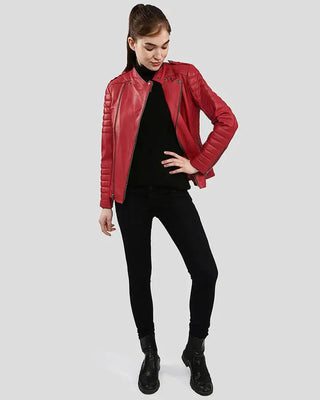 Women's Christabel Red Quilted Biker Leather Jacket – view 2