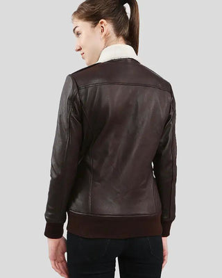 Women's Thalia Brown Bomber Leather Jacket with Fur – view 6