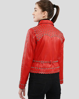Women's Isabel Red Studded Leather Jacket – view 5