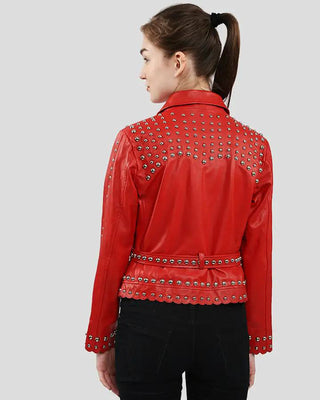 Women's Isabel Red Studded Leather Jacket – view 7