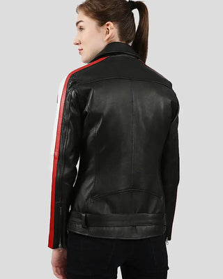 Women's Zelda Black Biker Leather Jacket – view 7