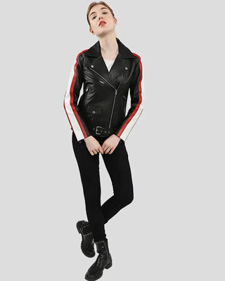 Women's Zelda Black Biker Leather Jacket – view 6