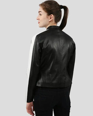 Women's Michel Black & White Racer Leather Jackets – view 6