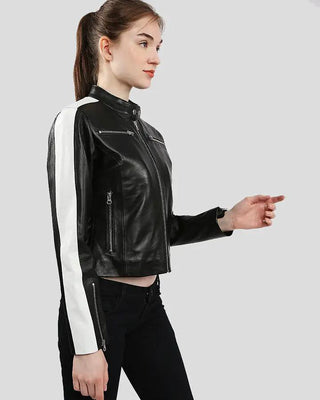 Women's Michel Black & White Racer Leather Jackets