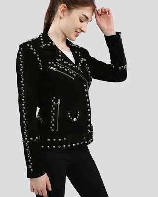 Women's Danica Black Suede Studded Leather Jacket – view 5