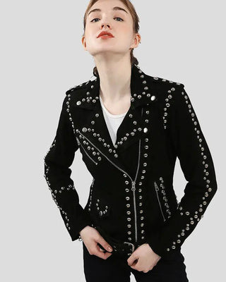 Women's Danica Black Suede Studded Leather Jacket