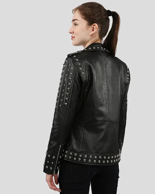 Women's Jasmine Black Studded Leather Jacket – view 2