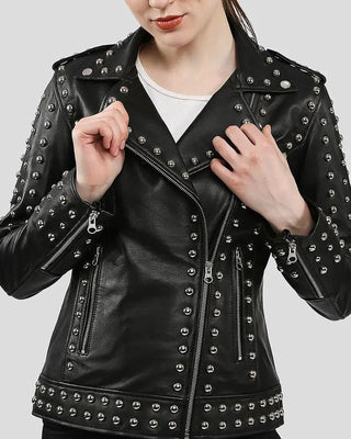 Women's Jasmine Black Studded Leather Jacket