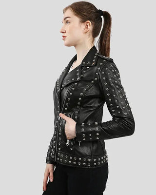 Women's Jasmine Black Studded Leather Jacket – view 6