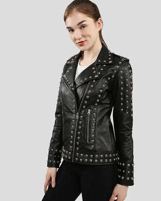 Women's Jasmine Black Studded Leather Jacket – view 4