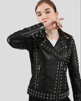 Women's Jasmine Black Studded Leather Jacket – view 3