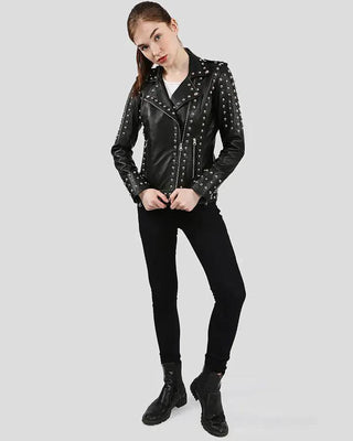 Women's Jasmine Black Studded Leather Jacket – view 7