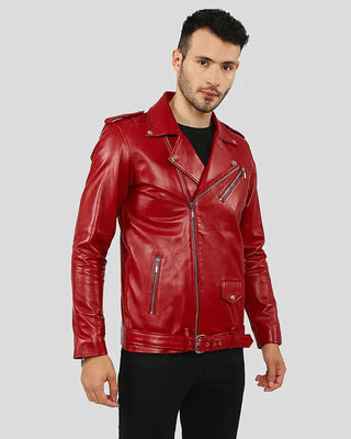 Men's Merrick Red Biker Leather Jacket – view 3