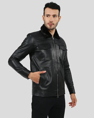 Men's Walker Black Racer Leather Jacket – view 3