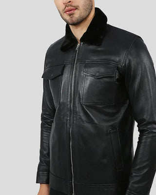 Men's Walker Black Racer Leather Jacket – view 5